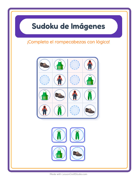 Vista previa de la hoja de Sudoku De Imágenes con Ropa para jardín infantil