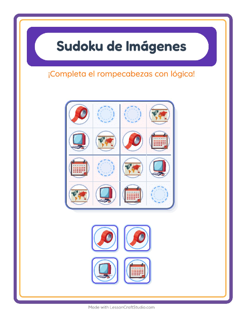 Vista previa de la hoja de Sudoku De Imágenes con Salón de clases para jardín infantil