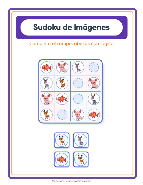 Vista previa de la hoja de Sudoku De Imágenes para jardín infantil