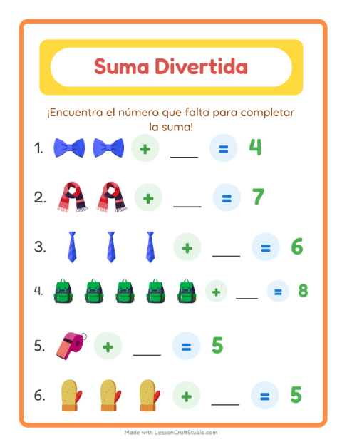 Vista previa de la hoja de Suma con Accesorios para jardín infantil