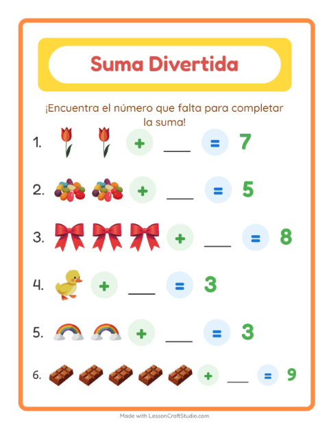 Vista previa de la hoja de Suma con Pascua para jardín infantil