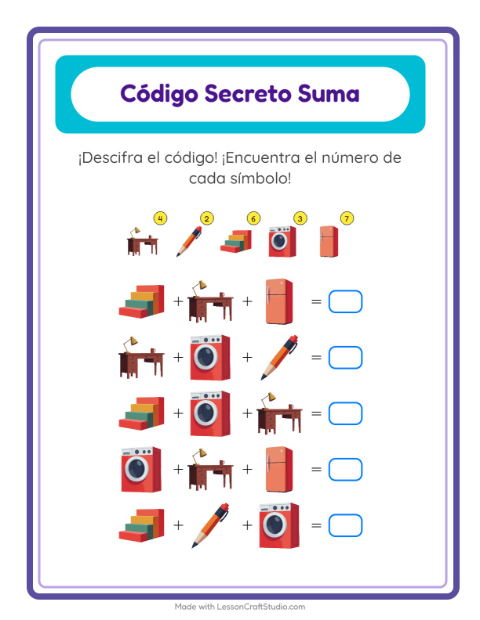 Vista previa de la hoja de Suma Codificada con Alrededor de la casa para jardín infantil