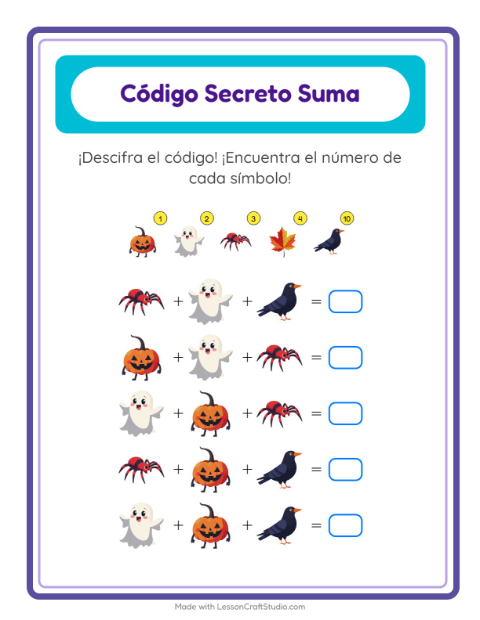 Vista previa de la hoja de Suma Codificada con Misceláneo para jardín infantil