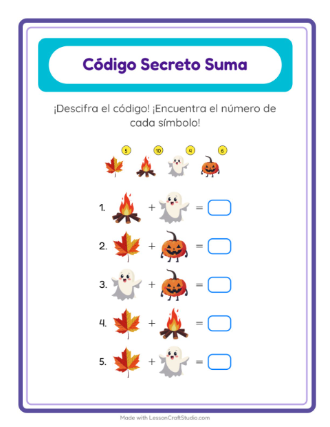 Vista previa de la hoja de Suma Codificada con Misceláneo para jardín infantil