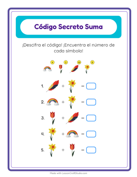 Vista previa de la hoja de Suma Codificada con Pascua para jardín infantil