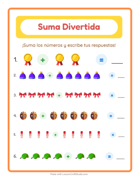 Vista previa de la hoja de Suma con Accesorios para jardín infantil