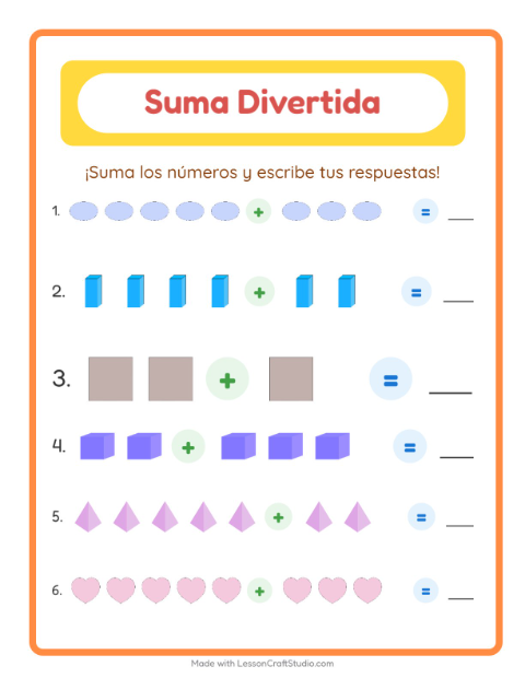 Vista previa de la hoja de Suma con Formas para jardín infantil