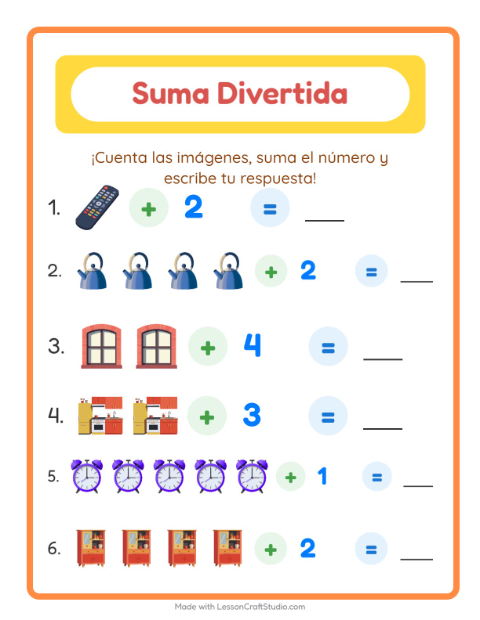 Vista previa de la hoja de Suma con Alrededor de la casa para jardín infantil