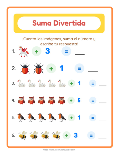 Vista previa de la hoja de Suma con Cosas que vuelan para jardín infantil
