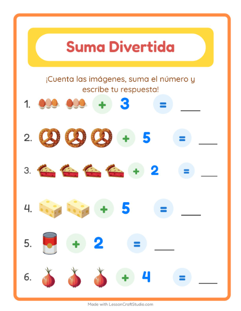 Vista previa de la hoja de Suma con En el supermercado para jardín infantil