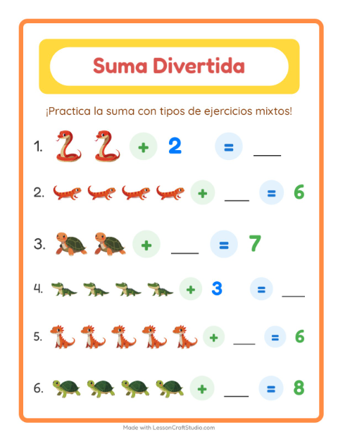 Sumas con Reptiles y Anfibios
