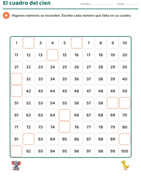 Tabla del 100 y conteo de 2, 5 y 10 para primer grado — 3