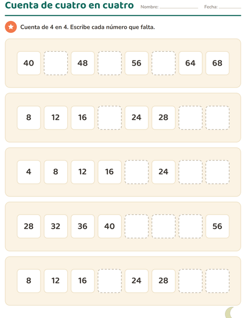 Contar de 3 en 3 y de 4 en 4 y saltos de 100 para segundo grado — 2