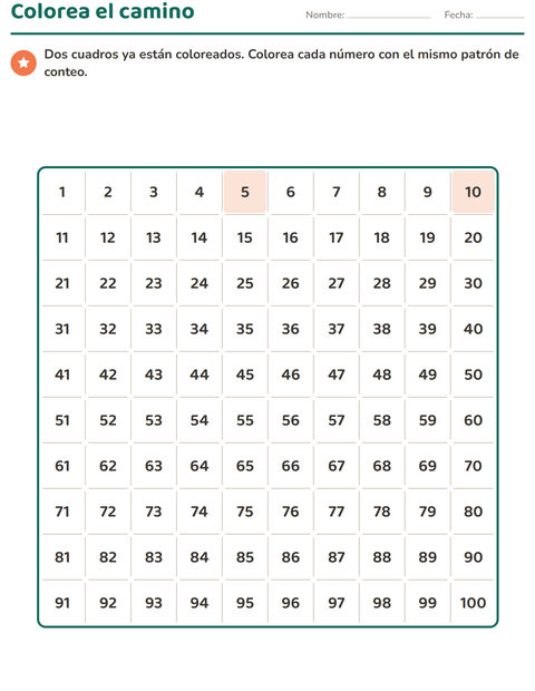 Primer grado Tabla del 100