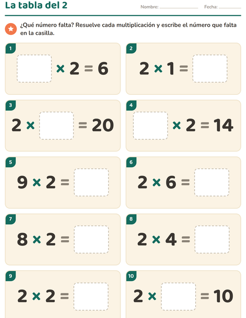 Vista previa de la hoja de Tablas de multiplicar para grado 3