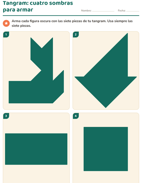 Tangram: cuatro sombras para armar con las siete piezas — primer grado