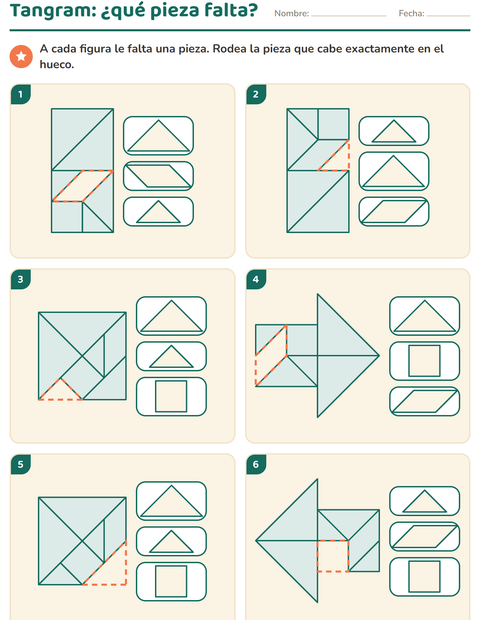 Vista previa de la hoja de Tangram para grado 1