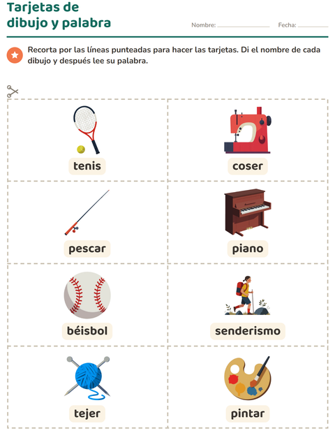 Vista previa de la hoja de Tarjetas de dibujo y palabra con Actividades para jardín infantil