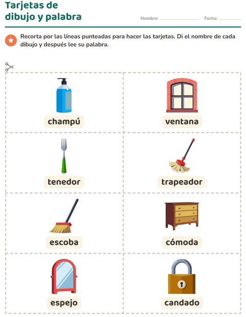 Vista previa de la hoja de Tarjetas de dibujo y palabra con Alrededor de la casa para jardín infantil