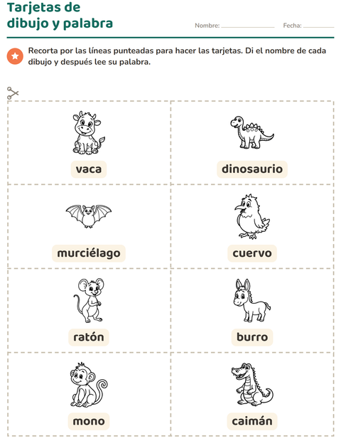 Vista previa de la hoja de Tarjetas de dibujo y palabra con Animales BN 3 para jardín infantil
