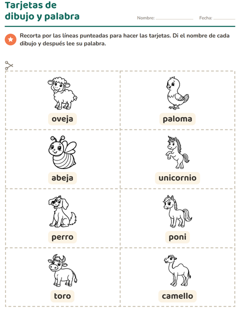 Vista previa de la hoja de Tarjetas de dibujo y palabra con Animales de granja BN para jardín infantil