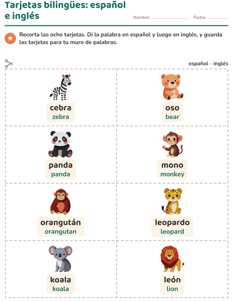 Vista previa de la hoja de Tarjetas de dibujo y palabra con Animales del zoológico para jardín infantil