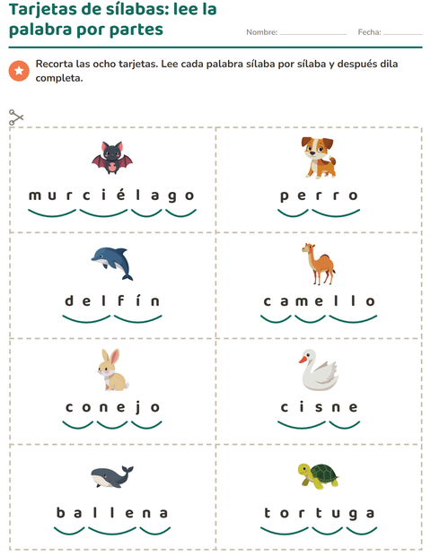 Vista previa de la hoja de Tarjetas de dibujo y palabra con Animales para grado 1