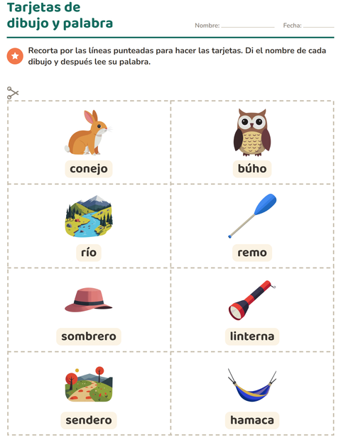 Vista previa de la hoja de Tarjetas de dibujo y palabra con Campamento para jardín infantil