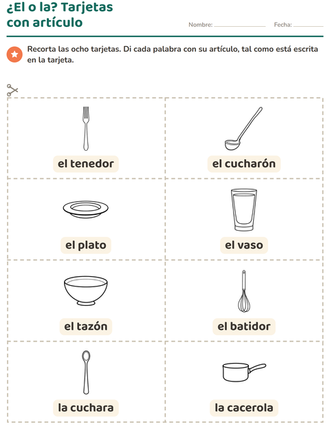 Vista previa de la hoja de Tarjetas de dibujo y palabra con Cocina BN para jardín infantil