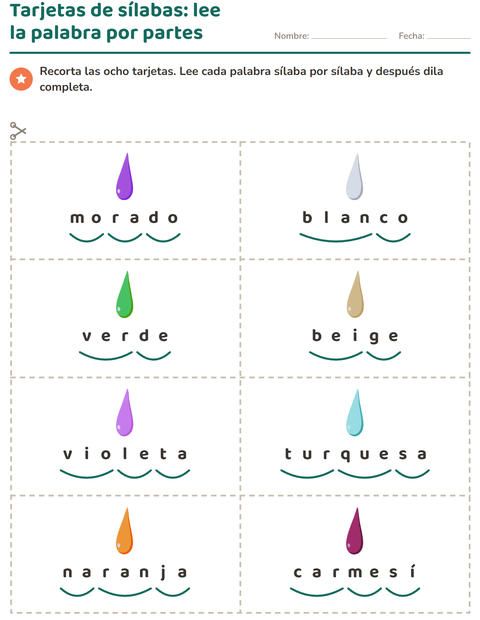Vista previa de la hoja de Tarjetas de dibujo y palabra con Colores para grado 1