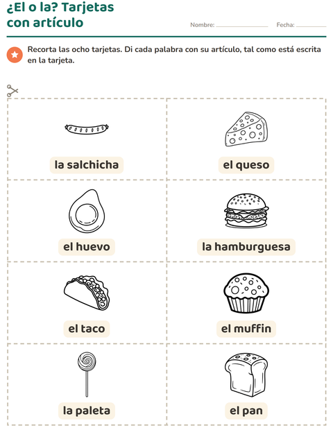 Vista previa de la hoja de Tarjetas de dibujo y palabra con Comida BN 2 para jardín infantil