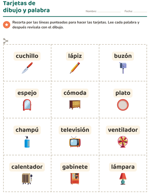 Vista previa de la hoja de Tarjetas de dibujo y palabra con Alrededor de la casa para jardín infantil