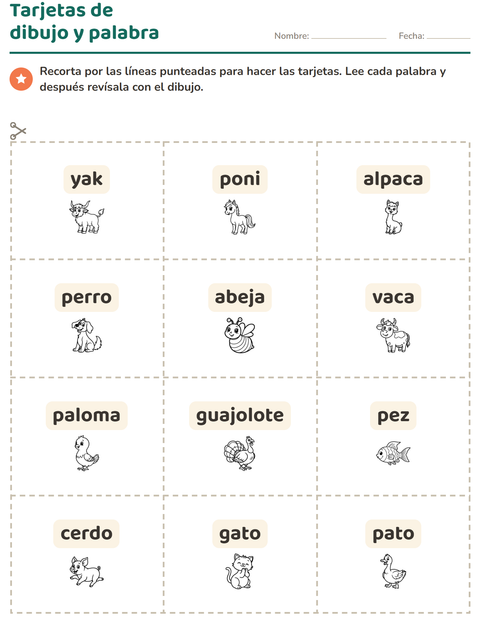 Vista previa de la hoja de Tarjetas de dibujo y palabra con Animales de granja BN para jardín infantil
