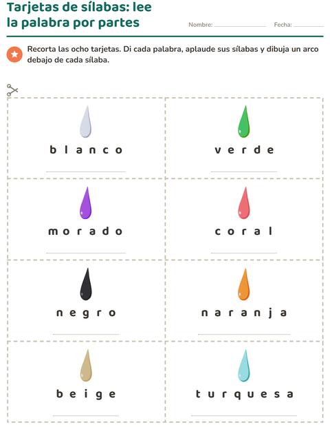 Vista previa de la hoja de Tarjetas de dibujo y palabra con Colores para grado 1