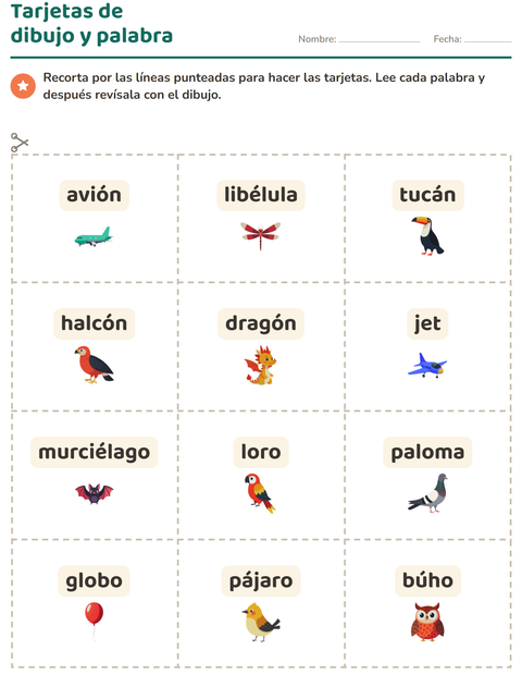 Vista previa de la hoja de Tarjetas de dibujo y palabra con Cosas que vuelan para jardín infantil