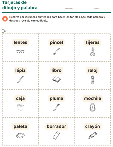 Vista previa de la hoja de Tarjetas de dibujo y palabra con Educación BN para jardín infantil
