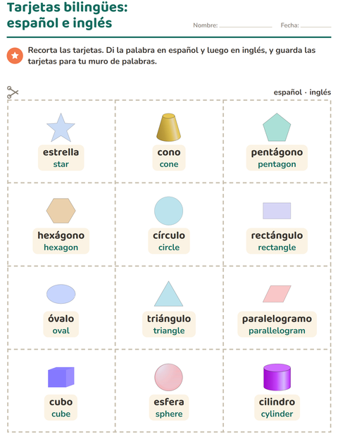 Vista previa de la hoja de Tarjetas de dibujo y palabra con Formas para jardín infantil