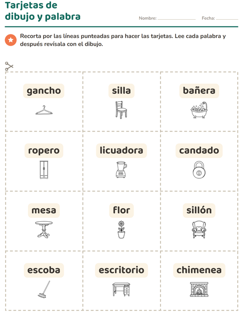 Vista previa de la hoja de Tarjetas de dibujo y palabra con Hogar BN 2 para jardín infantil