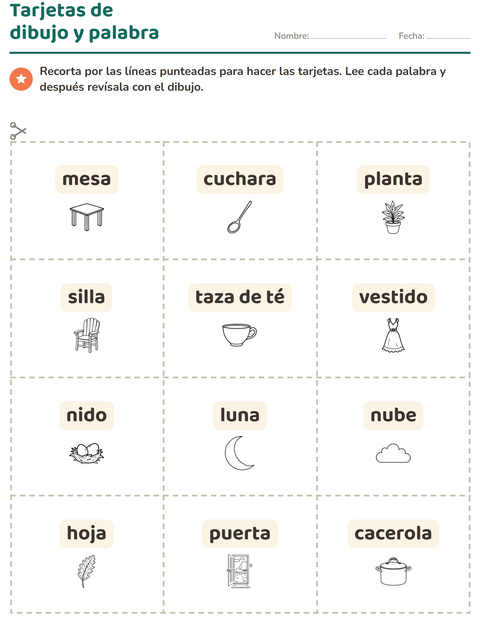 Vista previa de la hoja de Tarjetas de dibujo y palabra con Hogar y Naturaleza BN para jardín infantil