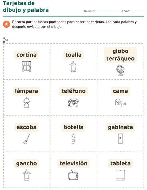 Vista previa de la hoja de Tarjetas de dibujo y palabra con Hogar BN para jardín infantil