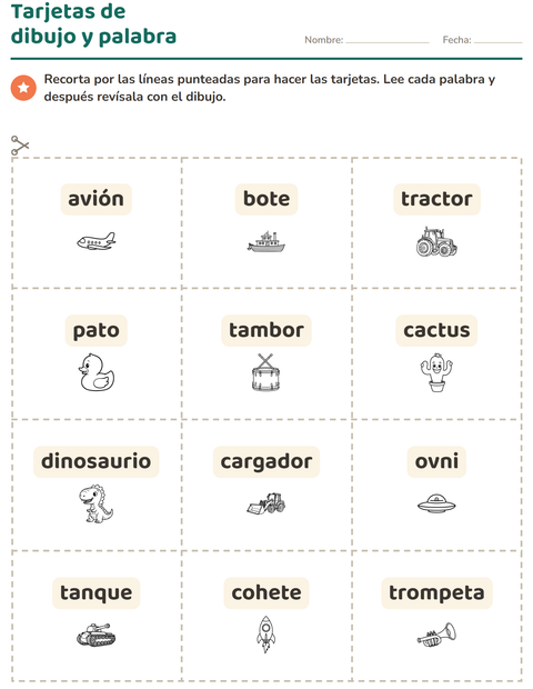 Vista previa de la hoja de Tarjetas de dibujo y palabra con Juguetes BN para jardín infantil