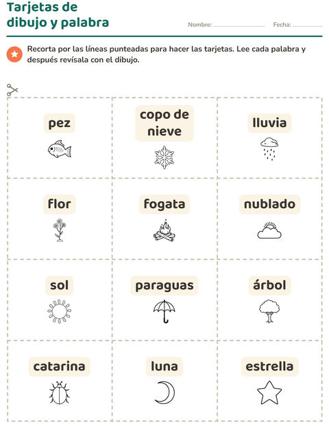Vista previa de la hoja de Tarjetas de dibujo y palabra con Naturaleza BN para jardín infantil
