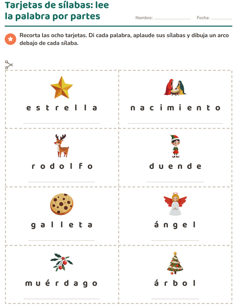Vista previa de la hoja de Tarjetas de dibujo y palabra con Navidad para grado 1