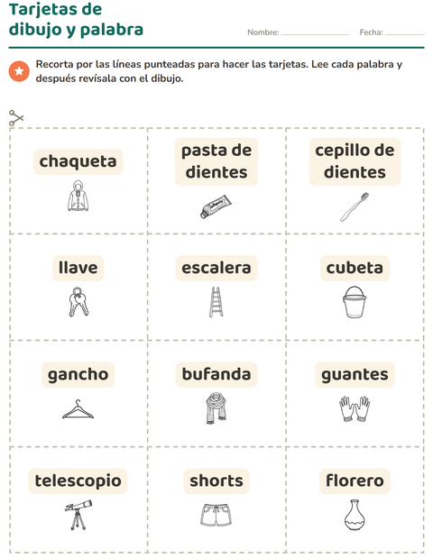 Vista previa de la hoja de Tarjetas de dibujo y palabra con Objetos BN para jardín infantil