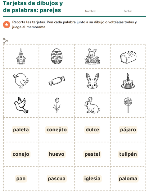Vista previa de la hoja de Tarjetas de dibujo y palabra con Pascua BN para jardín infantil