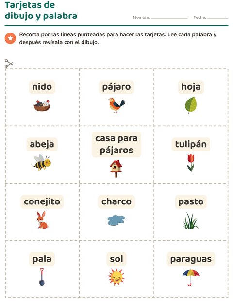 Vista previa de la hoja de Tarjetas de dibujo y palabra con Primavera para jardín infantil