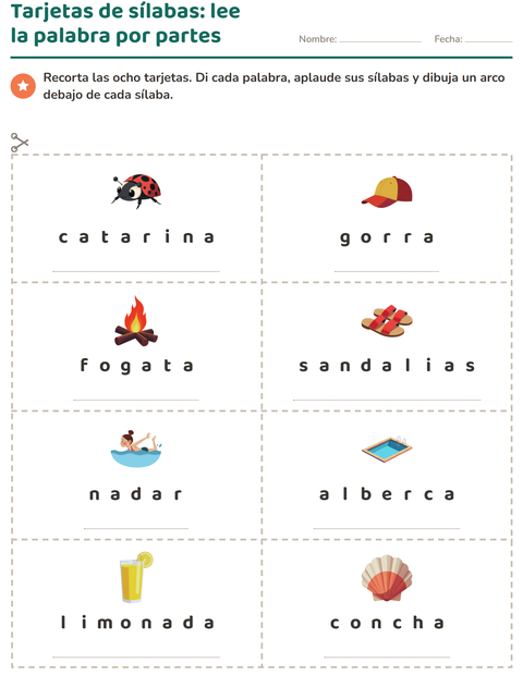 Vista previa de la hoja de Tarjetas de dibujo y palabra con Verano para grado 1