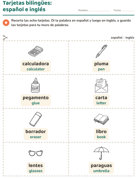 Vista previa de la hoja de Tarjetas de dibujo y palabra con Educación BN para jardín infantil
