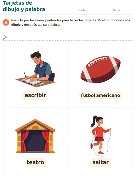 Vista previa de la hoja de Tarjetas de dibujo y palabra con Actividades para jardín infantil