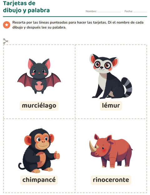 Vista previa de la hoja de Tarjetas de dibujo y palabra con Animales del zoológico para jardín infantil